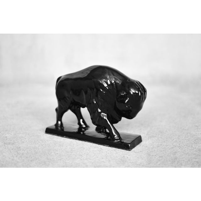 Ceramic Large Mid-Century Scandinavian Modern Black Porcelain Bison Figurine, 1960s For Sale - Image 7 of 13