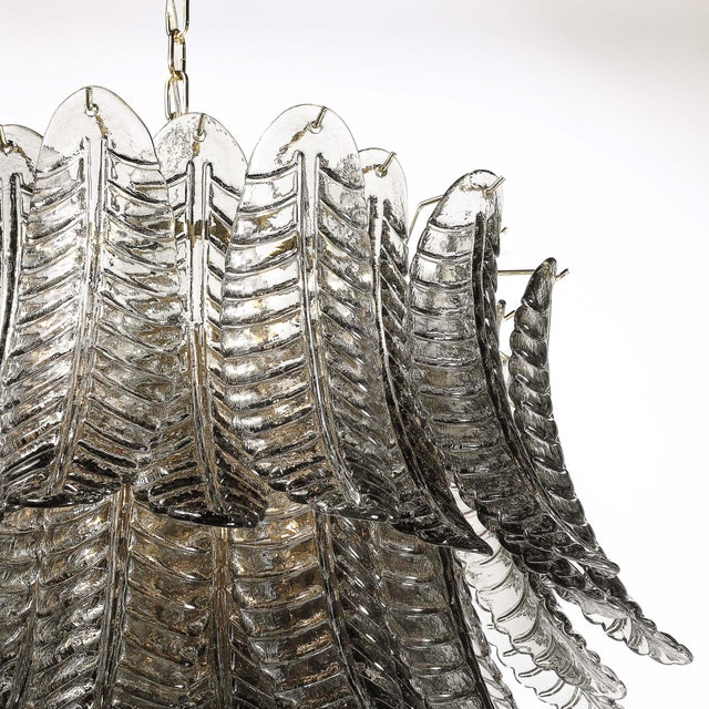 2020s Modernist Hand-Blown Smoked Gray Murano Glass 3-Tier Reeded Feather Chandelier For Sale - Image 5 of 18