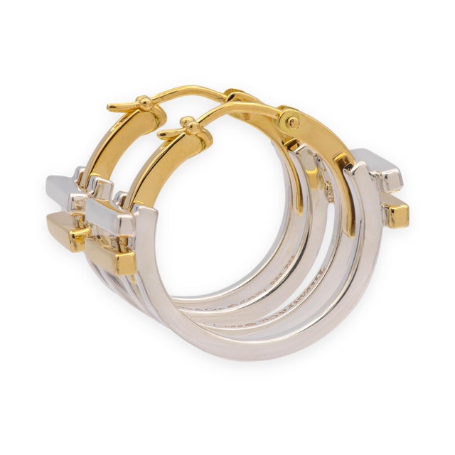 Vintage Tiffany & Co. Frank Gehry Axis Hoop Earrings 18k Gold & Sterling Silver, A Pair For Sale In New York - Image 6 of 9