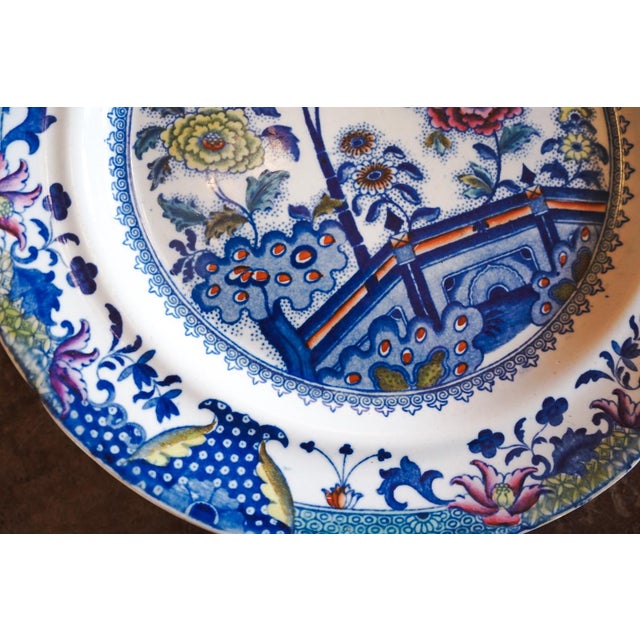 1800s Georgian Davenport Ironstone Dinner Plate Bamboo and Peony Pattern, Early For Sale - Image 11 of 14