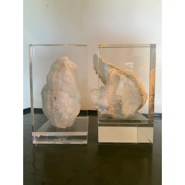 Gemstone Organic Geode & Lucite Bookends - Set of 2 For Sale - Image 7 of 10