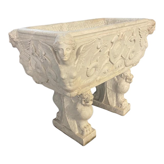 1990s Italian Neoclassical Style Carved Marble Planter For Sale