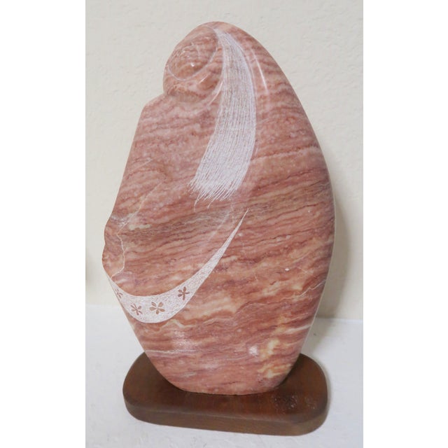 Red Late 20th Century Beautiful Signed Red Alabaster Sculpture "Navajo Woman" by Noted American Indian Artist Randall Beyale. For Sale - Image 8 of 13