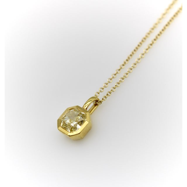 Gold 1990s 18k Gold Octagonal Yellow Diamond Pendant on a 14k Gold Chain For Sale - Image 8 of 11