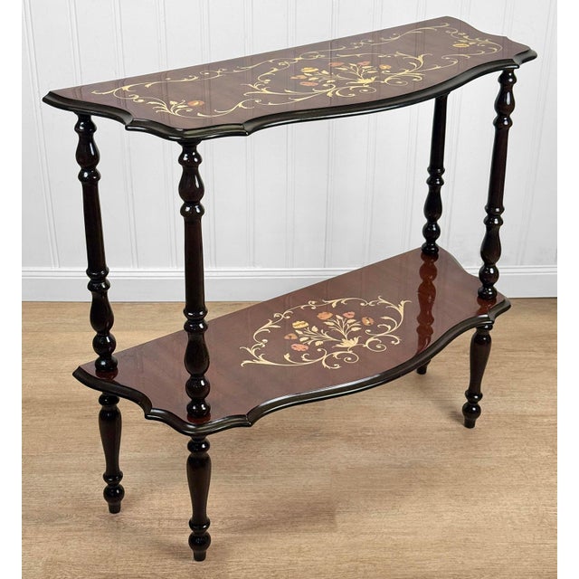 1970s Vintage Italian Rococo Marquetry Fruitwood Console Hall Table For Sale - Image 5 of 12