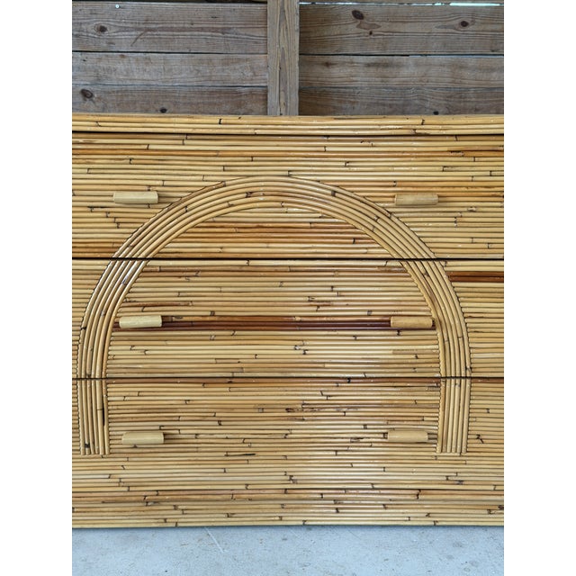 Gabriella Crespi Vintage Restored Organic Modern Pencil Reed Rattan Arch Front Dresser For Sale - Image 4 of 12