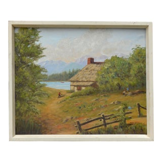"Summer at the Lake" - Mid Century Figurative Landscape by Grace B. Olson For Sale