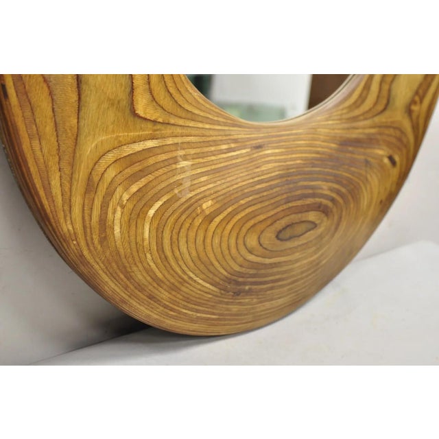 Wood Vintage Organic Modern Laminated Hardwood Round Wooden Mirror, Signed Schwab For Sale - Image 7 of 12