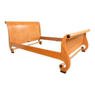 Baker Furniture Biedermeier Primavera and Parcel Ebonized Queen Size Sleigh Bed For Sale