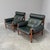 Remarks: Set mid century lounge chairs by Eric Merthen for Ire Möbel AB, Sweden 1960s. Oak frames with green leather...