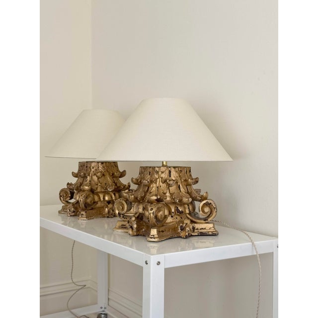 18th C Italian Column Lamps, With Linen Shades For Sale In Austin - Image 6 of 10