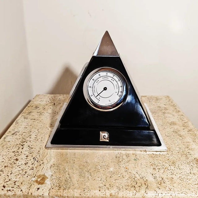 Vintage Table Clock "Pyramide" by Gianfranco Ferrè. Amazing design finished with Black Gloss lacquer and shiny Metal tip....