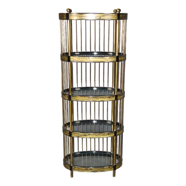 Bernard Rohne for Mastercraft Acid Etched Modern Brass and Metal Etagere For Sale