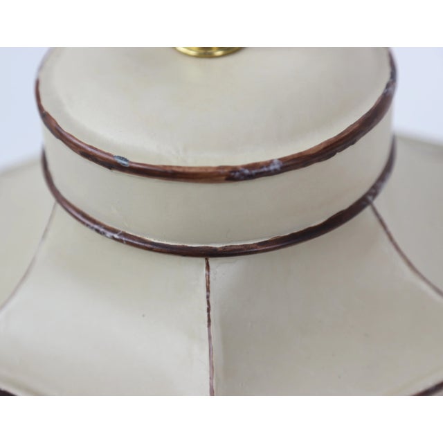 Metal Vintage English Export Tea Caddy Hand-Painted Colored Chinoiserie Table Lamp.retro Hexagon Lamp For Sale - Image 7 of 8