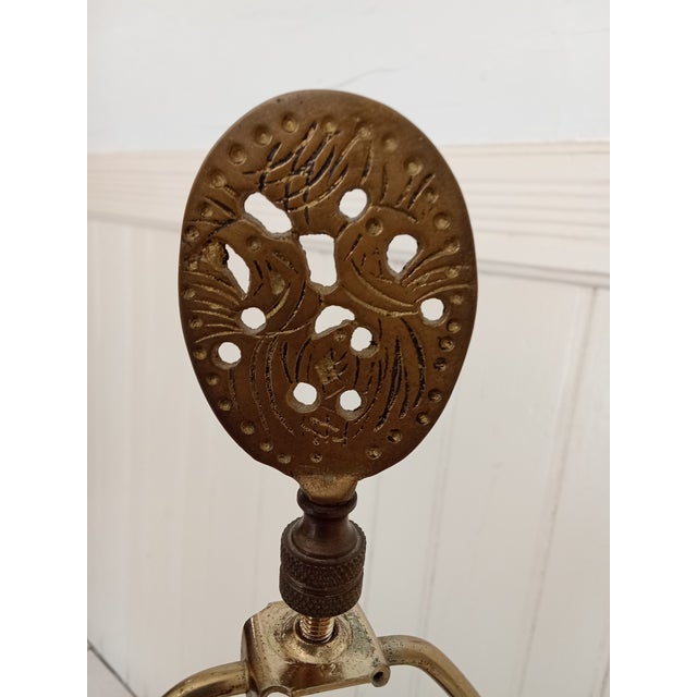 Brass 1930s Asian Ceramic + Wood Satsuma Crackle Glaze Hand Painted 32" Lamp For Sale - Image 8 of 15