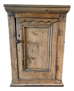 19th Century Primitive French Pine Hanging Cabinet, Original Painted Interior