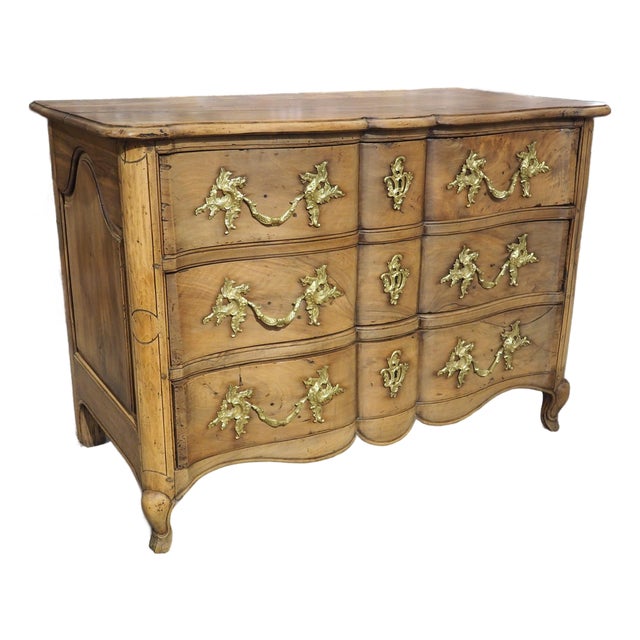 Circa 1750 French Crossbow Front Commode in Lightly Scrubbed Walnut For Sale