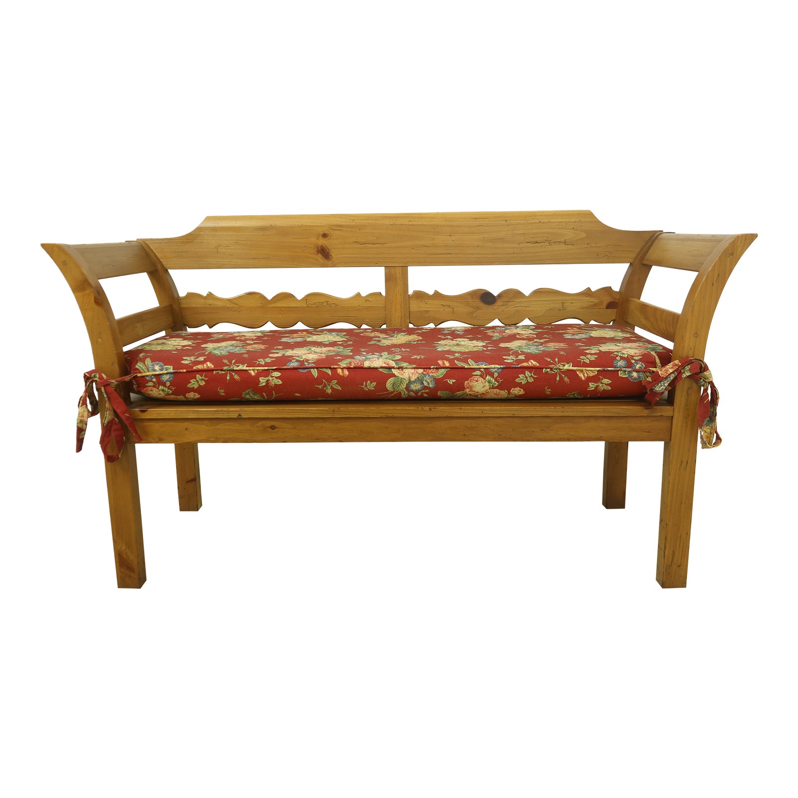 Ethan Allen Country Pine Hall Bench W. Floral Upholstered Cushion