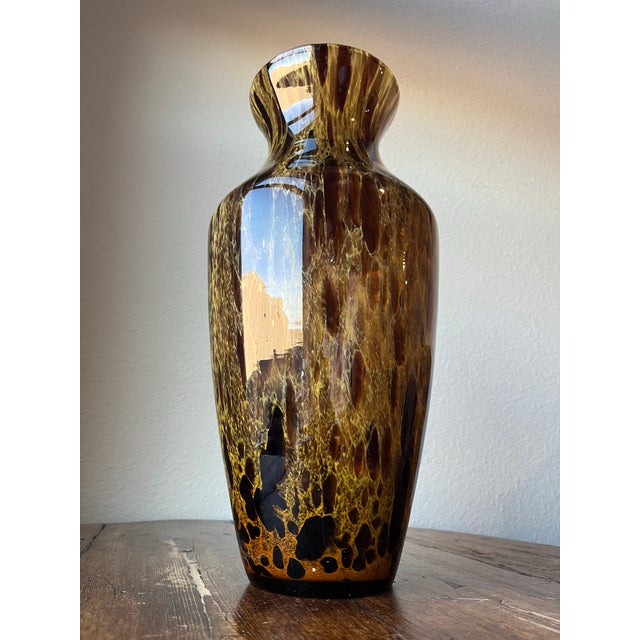 Vintage Amber, Gold and Brown Tortoise Art Glass Vase in the Style of Murano For Sale - Image 9 of 9