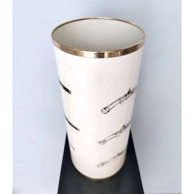 Beige Varnished Metal and Brass Umbrella Stand, 1950s For Sale - Image 6 of 15
