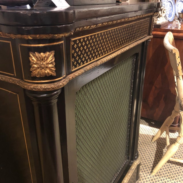 French 19th Century Empire Napoleon III Ebonized & Brass Inlaid Pier Cabinet For Sale - Image 3 of 7