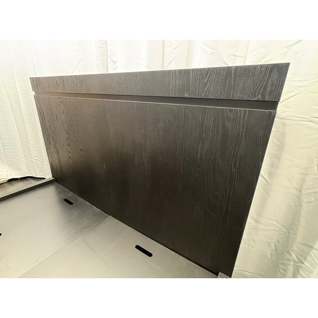 Contemporary Rh Bezier Panel Bed — King Black Oak | Bronze Accents | 56" Headboard For Sale - Image 3 of 18