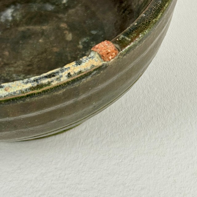 Green Vintage Asian Ceramic Green Glazed Dish With Dragon Head Extended Handle For Sale - Image 8 of 11