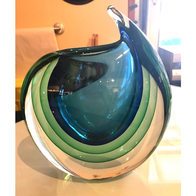 BlueGreenClear Striped Murano Glass Vase Chairish