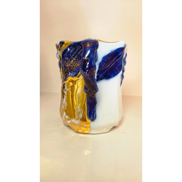 Victorian Circa 1900 Continental Cobalt and Gilt Porcelain Shaving Scuttle For Sale - Image 3 of 15