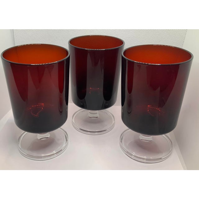 Arcoroc France Red Pedestal Stem Glasses Chairish