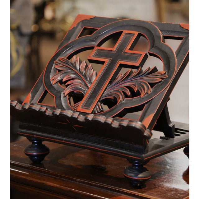 French Early 20th Century French Carved Mahogany Folding Bible Book Stand For Sale - Image 3 of 10