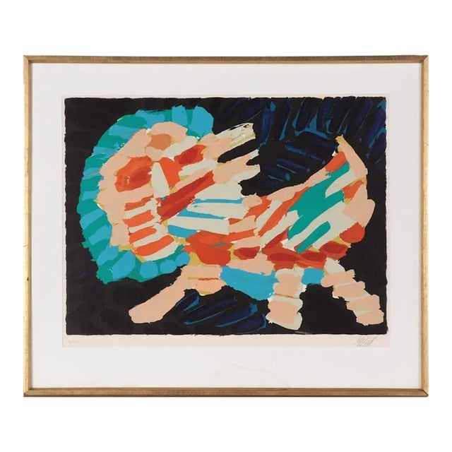 Original Vintage 20th Century Karel Appel Framed Abstract Pencil Signed & Numbered Color Lithograph "Smiling Cat," For Sale