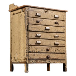 Early 20th Century Chippy Painted Industrial Cabinet For Sale