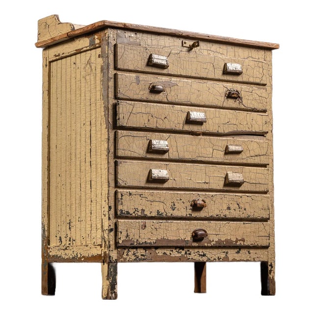 Early 20th Century Chippy Painted Industrial Cabinet For Sale