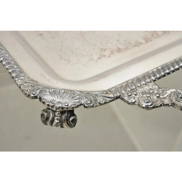 Vintage English Victorian Silver Plated Twin Handle Serving Platter Bar Tray For Sale - Image 4 of 12