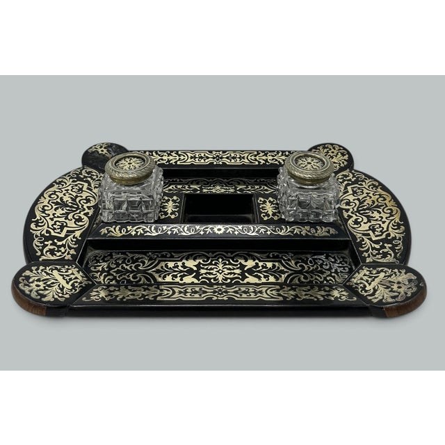 Stunning and Rare Example of an English Grand Tour Regency period brass Boulle Work inlaid Mahogany Inkstand of...