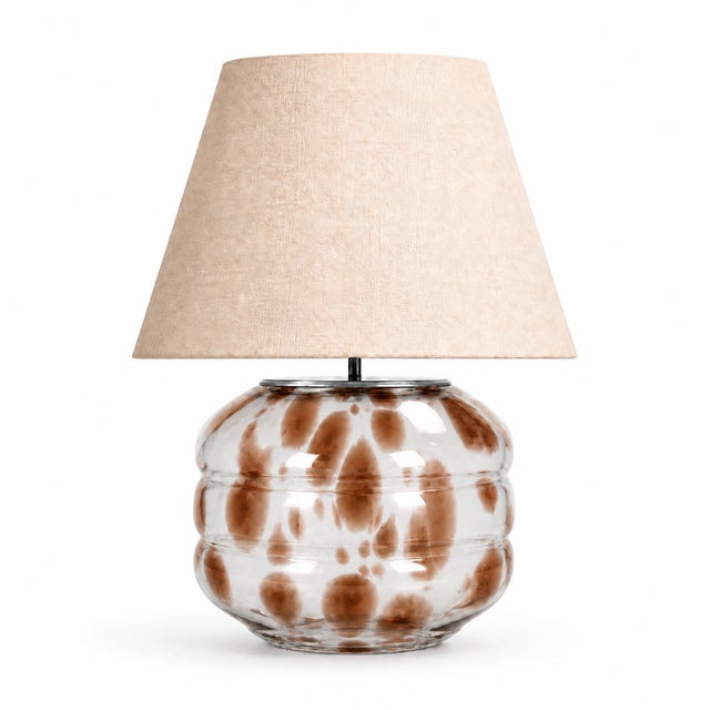 Hand-Blown Glass Table Lamp with Linen Shade in Ice Blue Speckled by Svitanok For Sale - Image 4 of 4