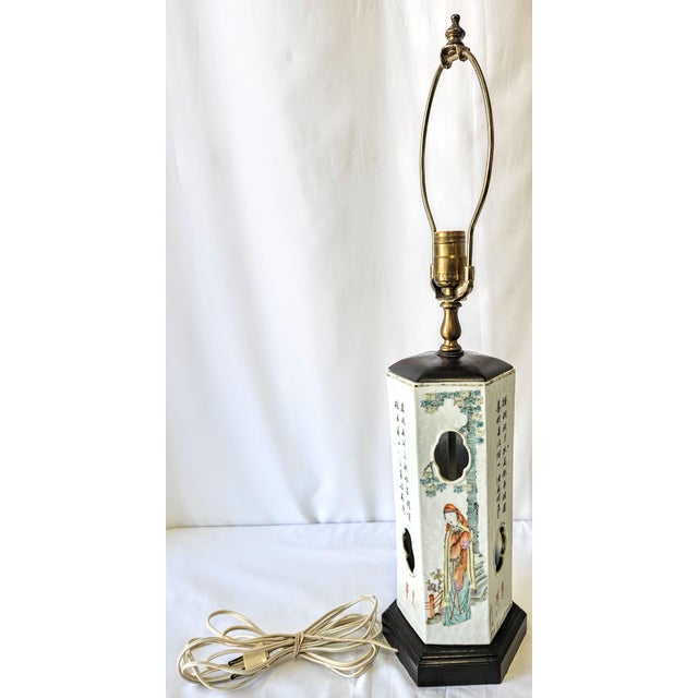 Vintage Chinese Hat Stand Hexagonal Ceramic Table Lamp Chairish