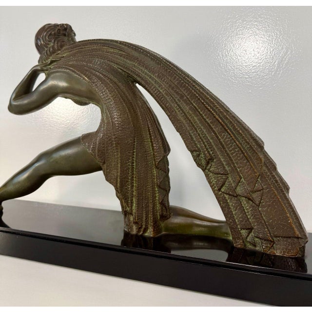 Demètre H. Chiparus, Art Deco Sculpture of Woman with Drapery, 1928, Bronze on Marble Base For Sale - Image 16 of 17