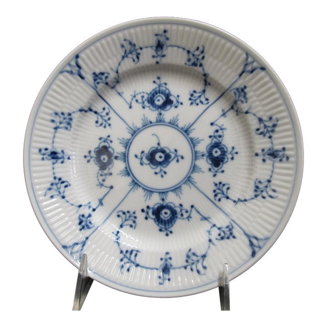 Royal Copenhagen 179 Denmark Plain Blue Fluted 7 5/8" Salad Plate Dish For Sale