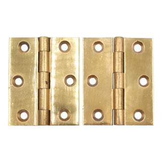 Pair of Vintage 2 X 2.5 In. Polished Brass Cabinet Door Hinges For Sale
