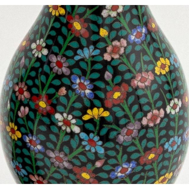 Chinese Chinese Cloisonne Floral Design Vases, Pair For Sale - Image 3 of 7