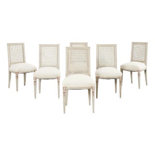 Swedish Gustavian Style Painted Cane Dining Chairs - Set of Six For Sale