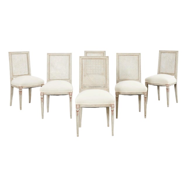 Swedish Gustavian Style Painted Cane Dining Chairs - Set of Six For Sale