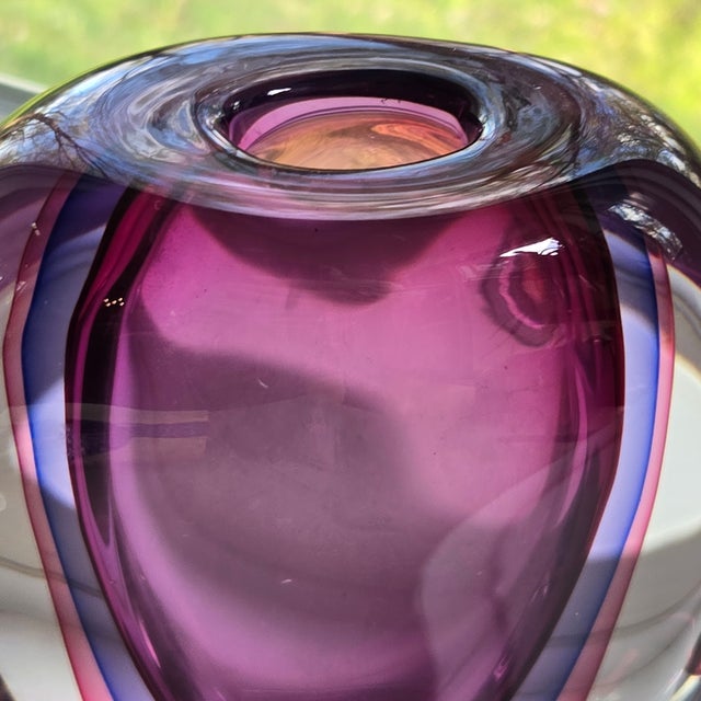 Contemporary Sommerso Art Glass Vase Hand Blown 7.5in Purple Blue Italian Murano For Sale - Image 3 of 8