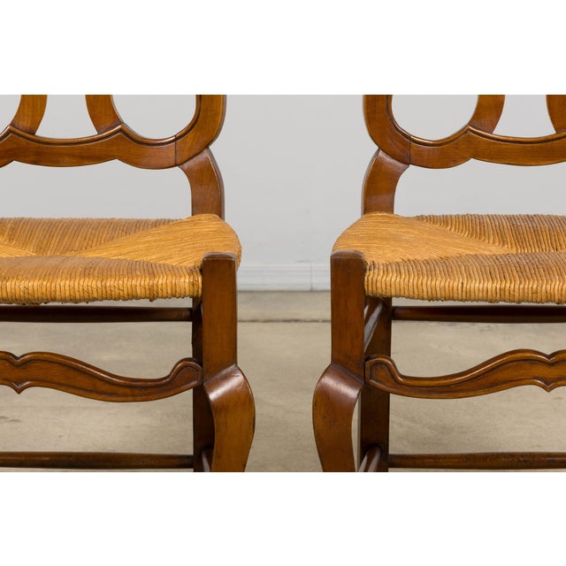 Antique French Provincial Walnut Dining Chairs With Rush Seats - Set of 8 For Sale In New York - Image 6 of 18