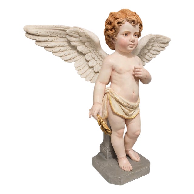 Standing Cherub Angel With Outstretched Wings For Sale