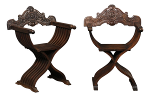 Mid 20th Century Spanish Carved-Walnut Savonarola Chairs