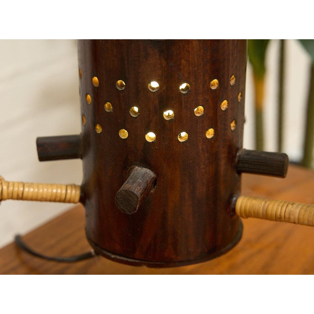 Vintage 1970s Bamboo & Rattan Sculptural Table Lamp With Glass Cabochons. For Sale - Image 11 of 12