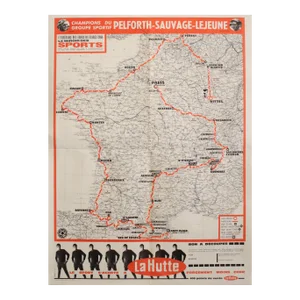 1968 Original French Bicycle Poster, Tour De France Map